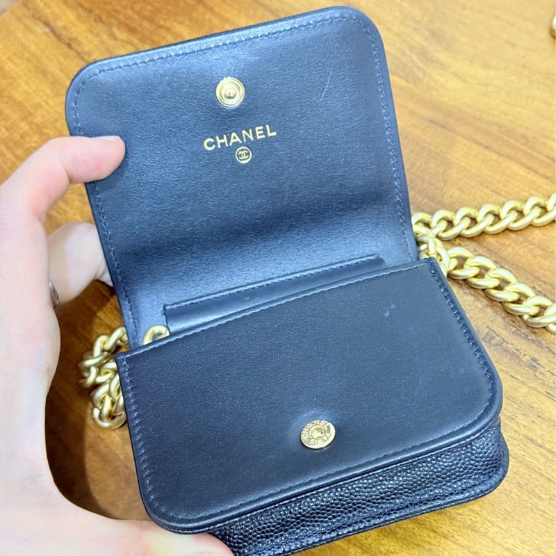 9新✨ 香奈兒CHANEL🖤荔枝皮 leboy金珠斜背卡包 斜背錢包   可斜背也可腰鏈包-9