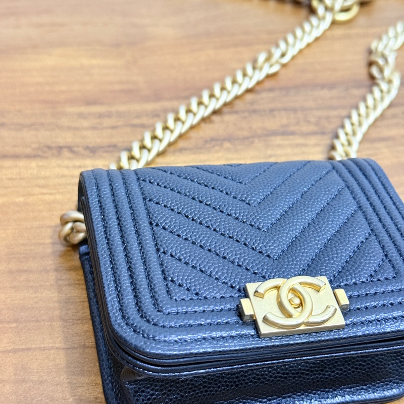 9新✨ 香奈兒CHANEL🖤荔枝皮 leboy金珠斜背卡包 斜背錢包   可斜背也可腰鏈包-12