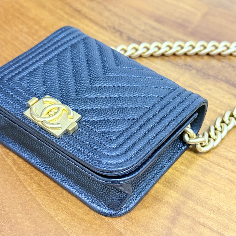 9新✨ 香奈兒CHANEL🖤荔枝皮 leboy金珠斜背卡包 斜背錢包   可斜背也可腰鏈包-13