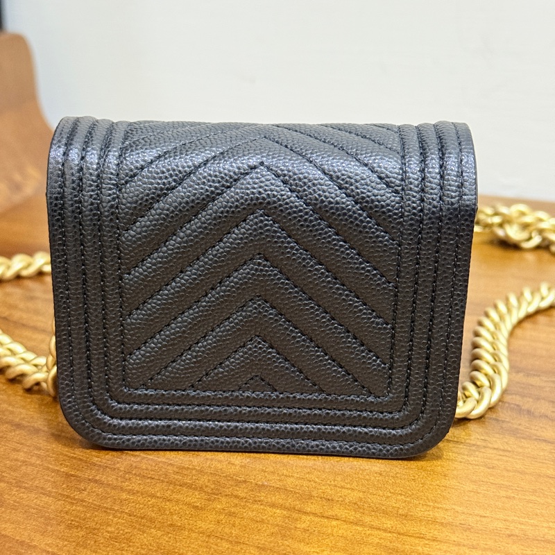 9新✨ 香奈兒CHANEL🖤荔枝皮 leboy金珠斜背卡包 斜背錢包   可斜背也可腰鏈包-22