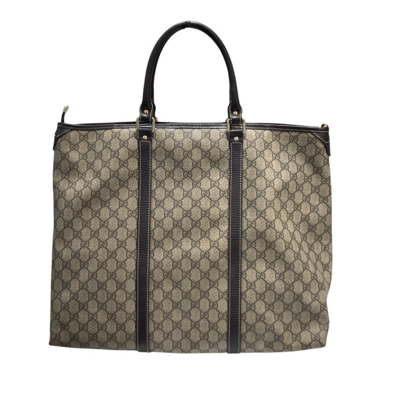 GUCCI 古馳 TOTE BAG 帆布 PVC 老花 托特包 棕色 金釦-1