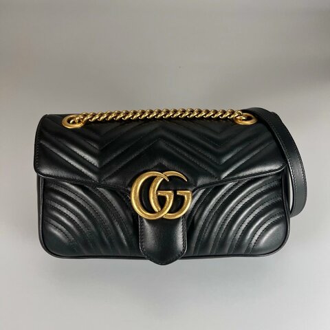 GUCCI 443497  黑金MARMONT掀蓋包26CM
