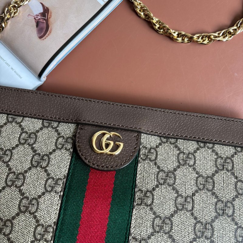 ::GUCCI::503877 Ophidia GG Supreme 烏木色PVC紅綠織帶磁吸開口橫式金鏈包 斜背包-1