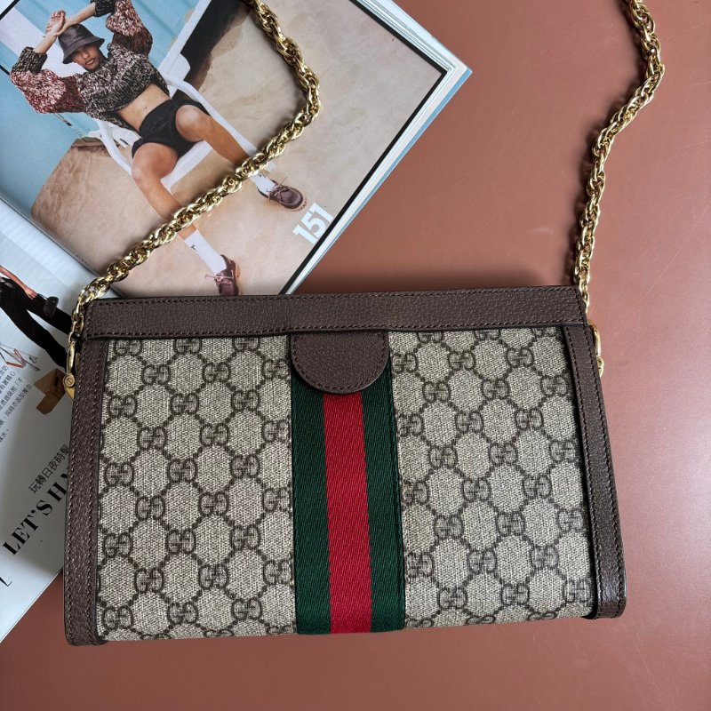 ::GUCCI::503877 Ophidia GG Supreme 烏木色PVC紅綠織帶磁吸開口橫式金鏈包 斜背包-2