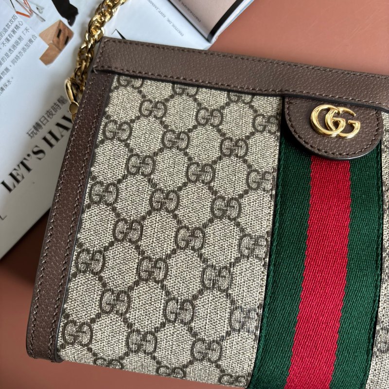 ::GUCCI::503877 Ophidia GG Supreme 烏木色PVC紅綠織帶磁吸開口橫式金鏈包 斜背包-4