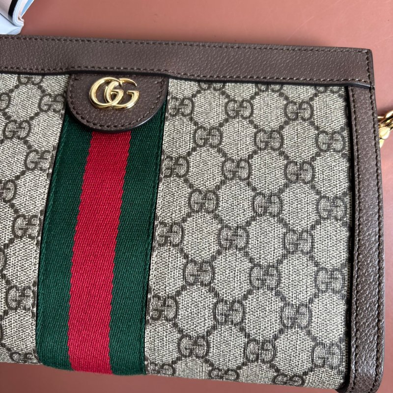 ::GUCCI::503877 Ophidia GG Supreme 烏木色PVC紅綠織帶磁吸開口橫式金鏈包 斜背包-5