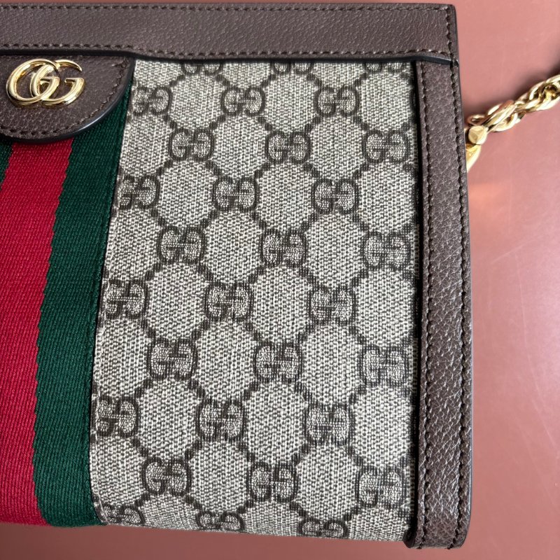 ::GUCCI::503877 Ophidia GG Supreme 烏木色PVC紅綠織帶磁吸開口橫式金鏈包 斜背包-6