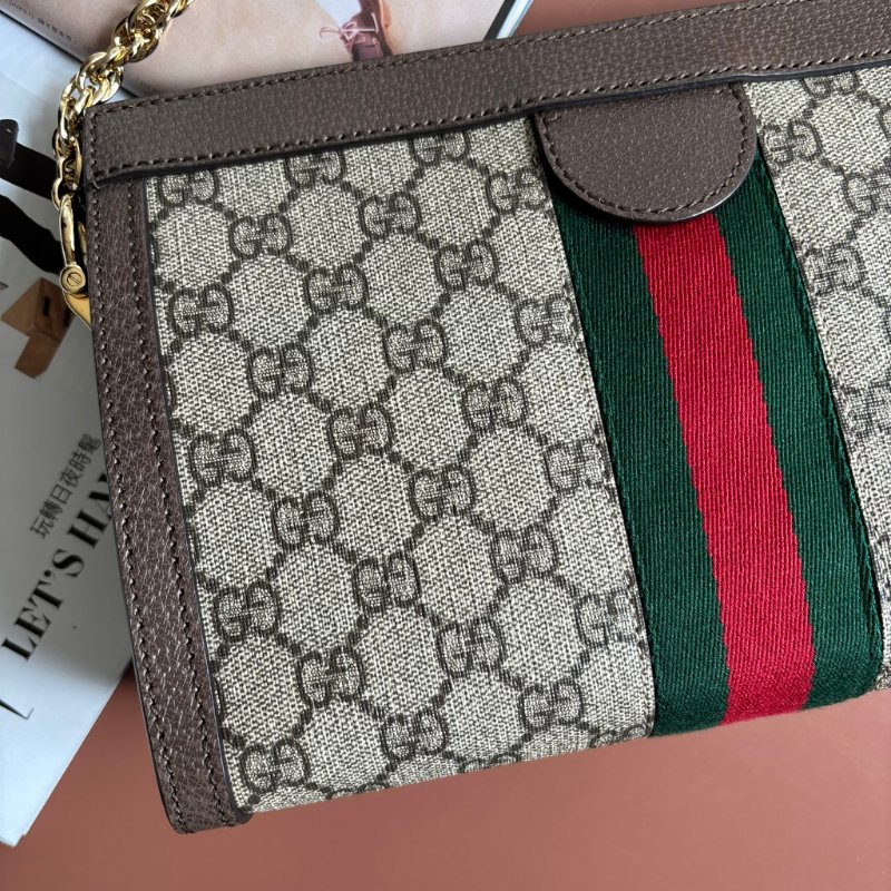 ::GUCCI::503877 Ophidia GG Supreme 烏木色PVC紅綠織帶磁吸開口橫式金鏈包 斜背包-7