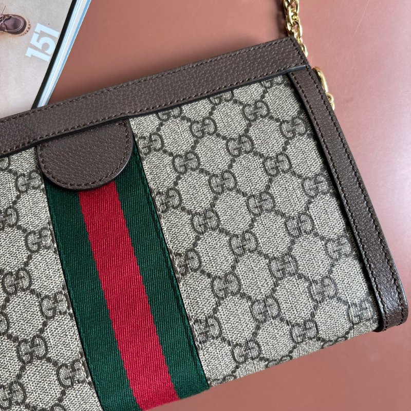 ::GUCCI::503877 Ophidia GG Supreme 烏木色PVC紅綠織帶磁吸開口橫式金鏈包 斜背包-8