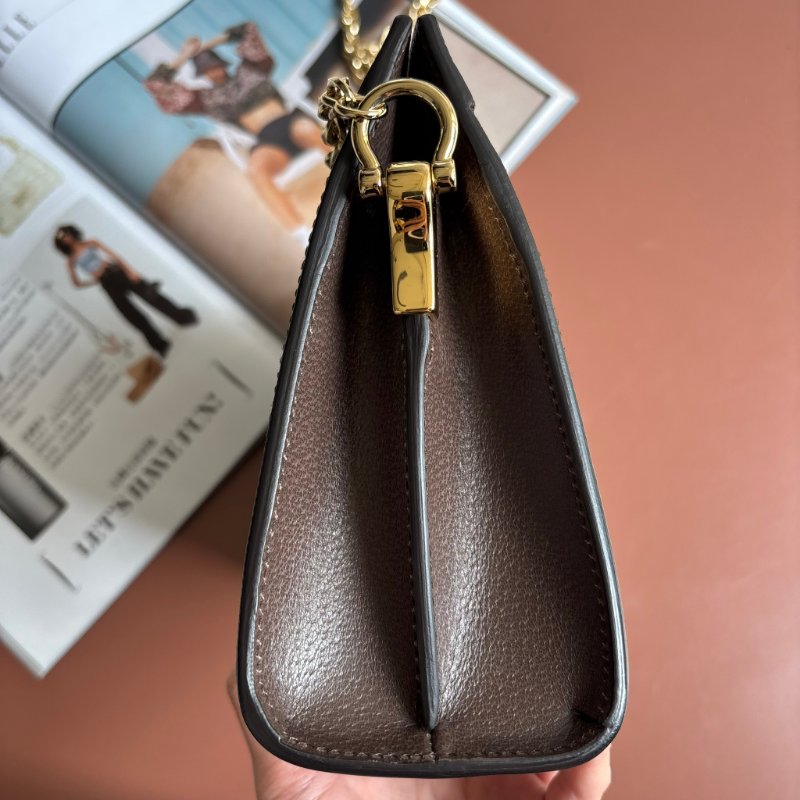 ::GUCCI::503877 Ophidia GG Supreme 烏木色PVC紅綠織帶磁吸開口橫式金鏈包 斜背包-9