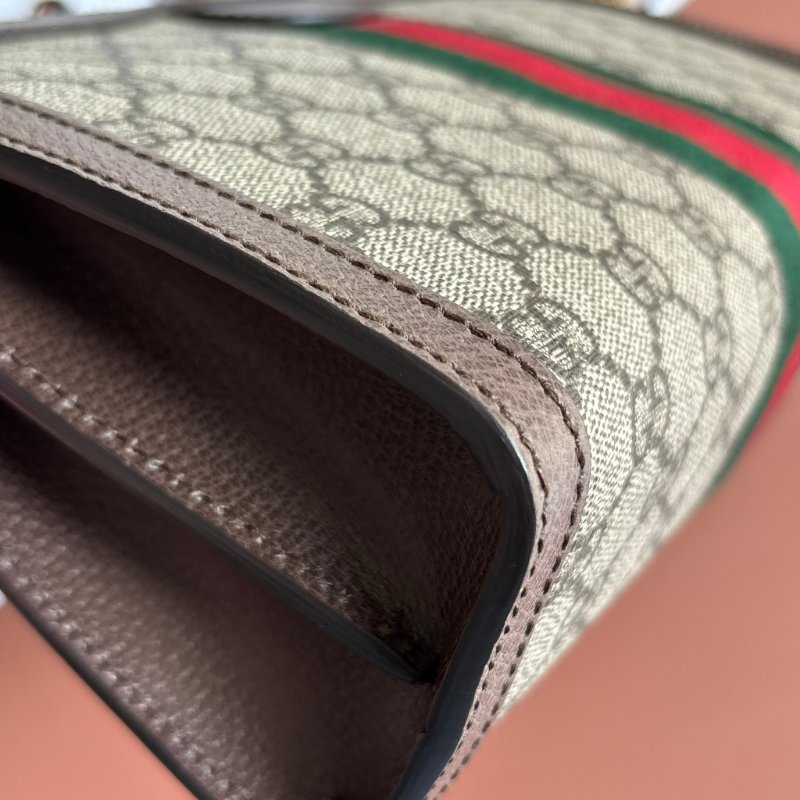 ::GUCCI::503877 Ophidia GG Supreme 烏木色PVC紅綠織帶磁吸開口橫式金鏈包 斜背包-11