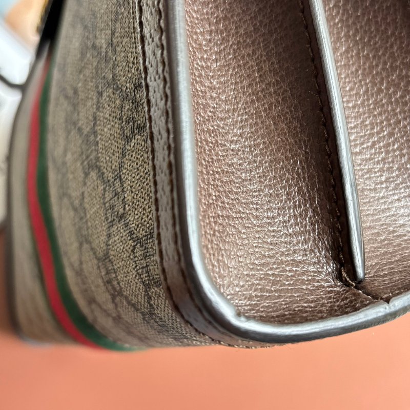 ::GUCCI::503877 Ophidia GG Supreme 烏木色PVC紅綠織帶磁吸開口橫式金鏈包 斜背包-12