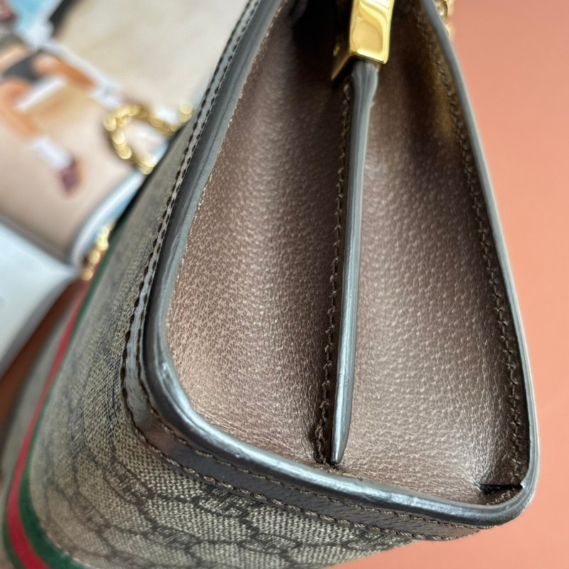 ::GUCCI::503877 Ophidia GG Supreme 烏木色PVC紅綠織帶磁吸開口橫式金鏈包 斜背包-13