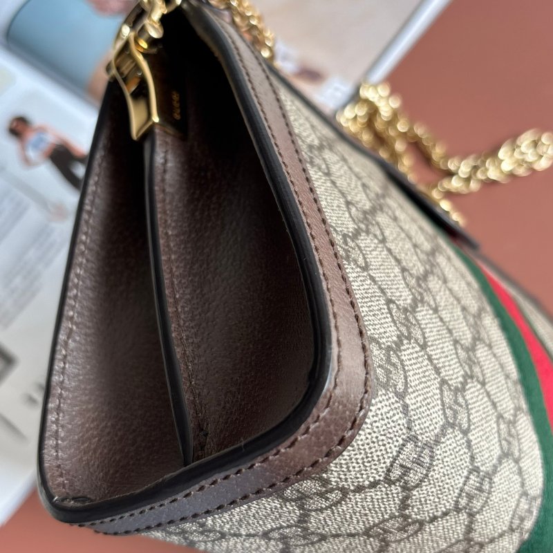 ::GUCCI::503877 Ophidia GG Supreme 烏木色PVC紅綠織帶磁吸開口橫式金鏈包 斜背包-14