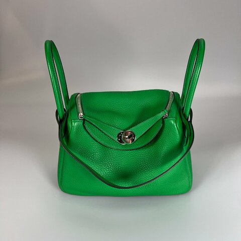 HERMES □R刻 竹子綠LINDY 26肩背包