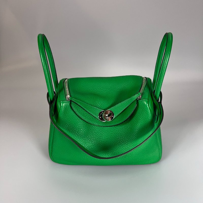 HERMES □R刻 竹子綠LINDY 26肩背包-0