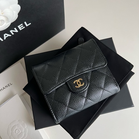 Chanel香奈兒黑色荔枝皮短夾