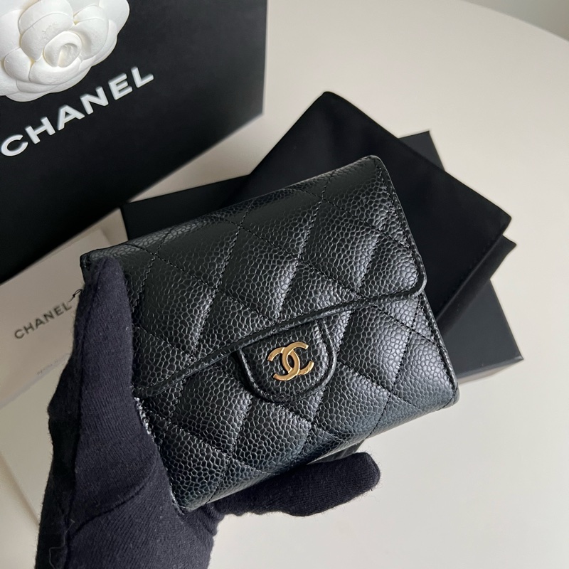 Chanel香奈兒黑色荔枝皮短夾-1