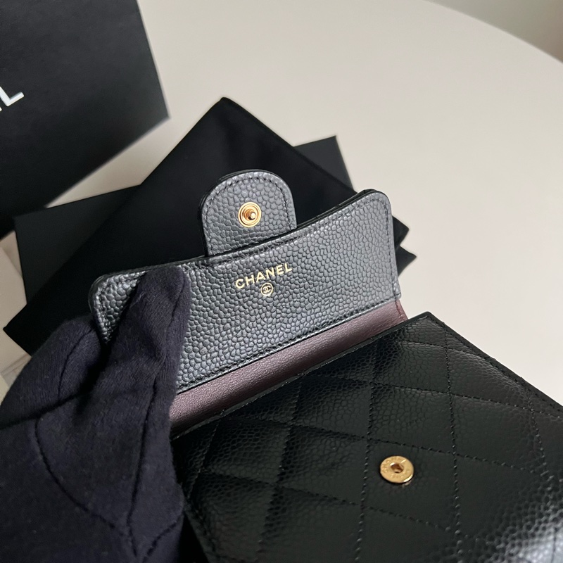 Chanel香奈兒黑色荔枝皮短夾-2