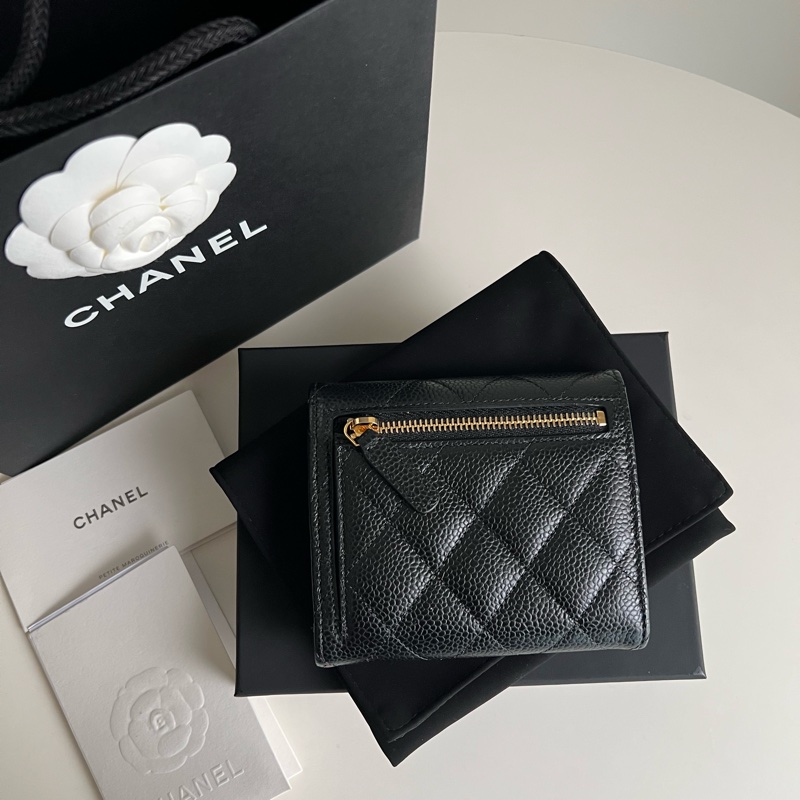 Chanel香奈兒黑色荔枝皮短夾-6