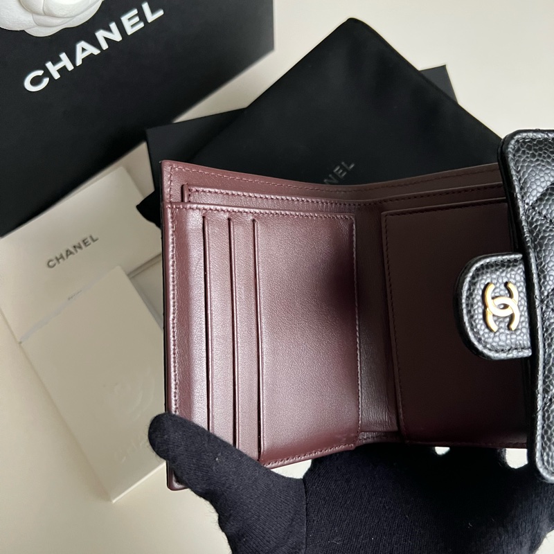 Chanel香奈兒黑色荔枝皮短夾-7