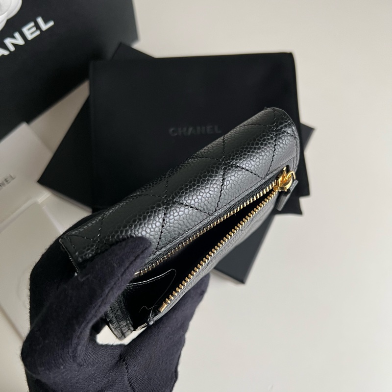 Chanel香奈兒黑色荔枝皮短夾-9