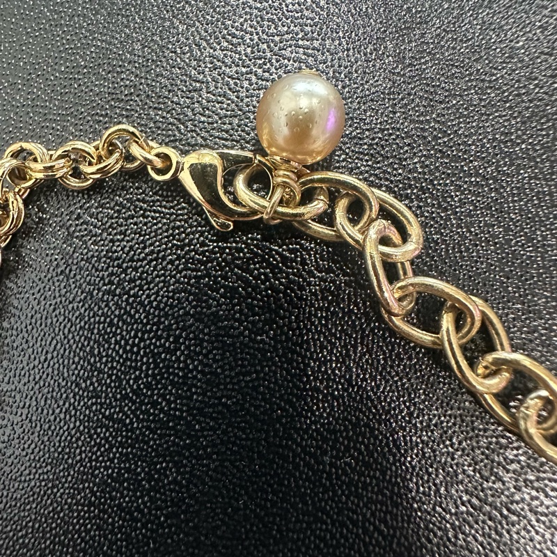 CHANEL香奈兒 花朵鑲鑽金屬復古金色項鍊-3