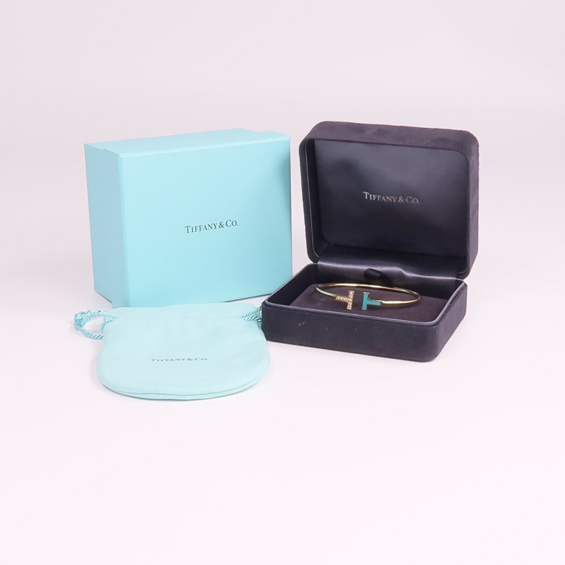TIFFANY&CO 18K黃金T Wire Diamond綠松石/鑽石手鏈-6