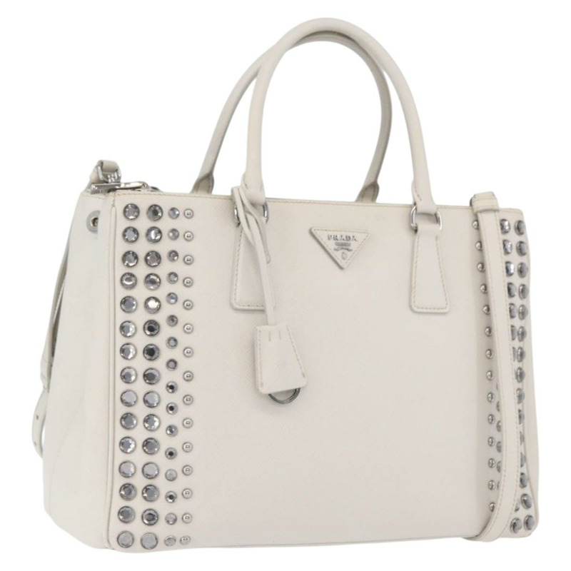 【日本直送】PRADA 手提包 Safiano 皮革 2way 白色銀色 Auth ka3399V-0