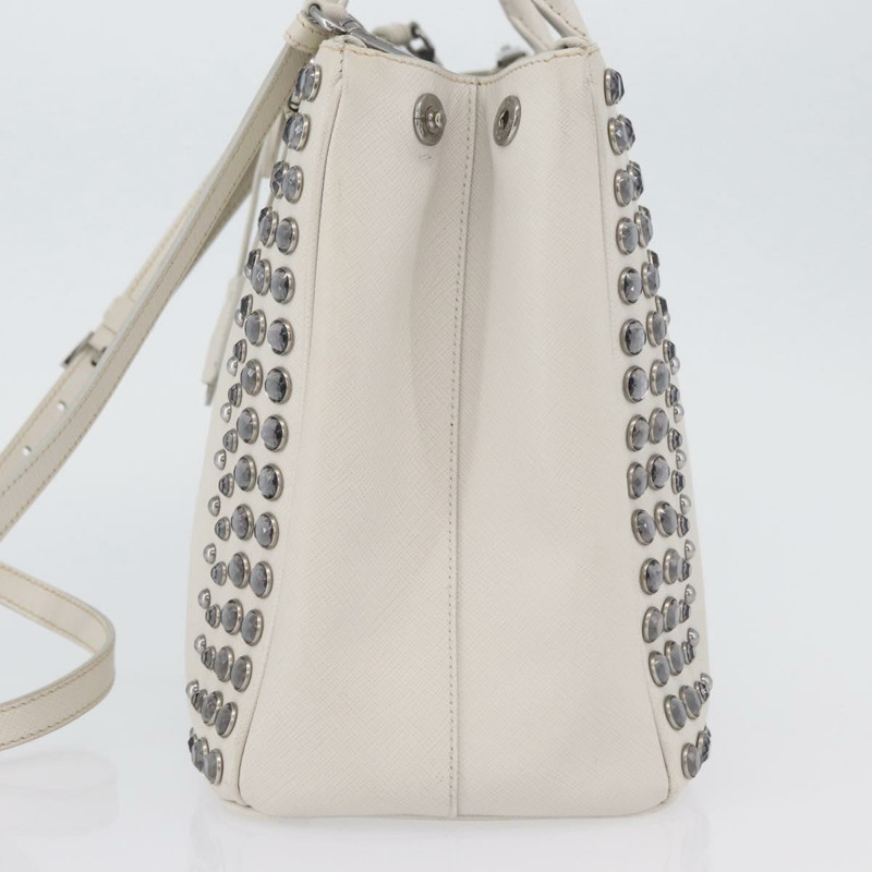 【日本直送】PRADA 手提包 Safiano 皮革 2way 白色銀色 Auth ka3399V-2