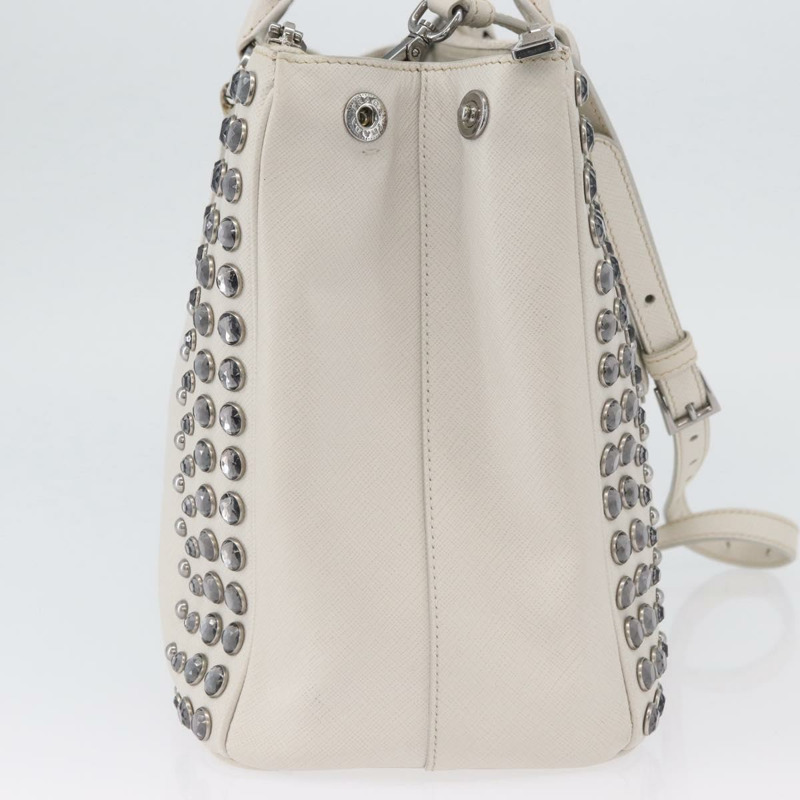【日本直送】PRADA 手提包 Safiano 皮革 2way 白色銀色 Auth ka3399V-3