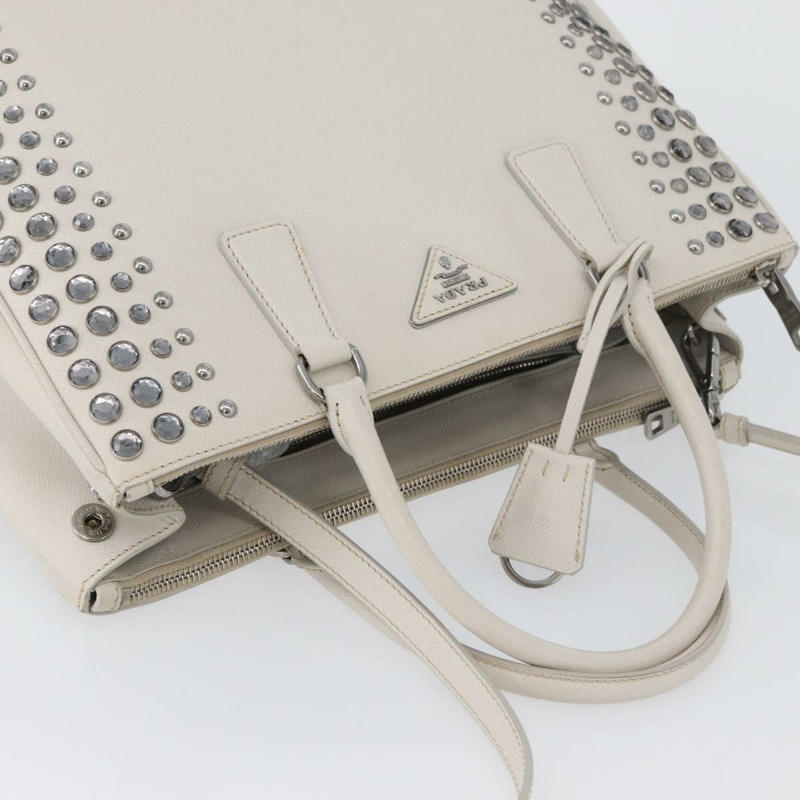 【日本直送】PRADA 手提包 Safiano 皮革 2way 白色銀色 Auth ka3399V-5