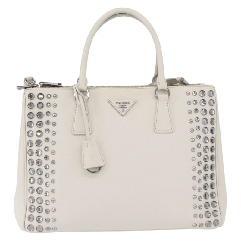 【日本直送】PRADA 手提包 Safiano 皮革 2way 白色銀色 Auth ka3399V-12