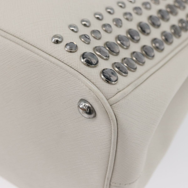 【日本直送】PRADA 手提包 Safiano 皮革 2way 白色銀色 Auth ka3399V-16