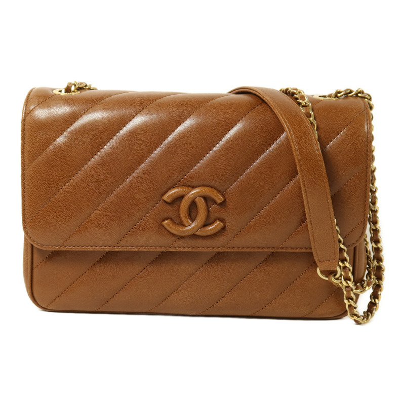 CHANEL 牛皮皮革Chain Shoulder金扣鏈帶肩背袋-0