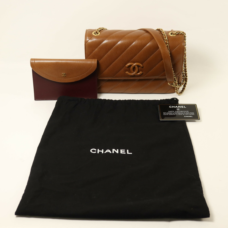 CHANEL 牛皮皮革Chain Shoulder金扣鏈帶肩背袋-8