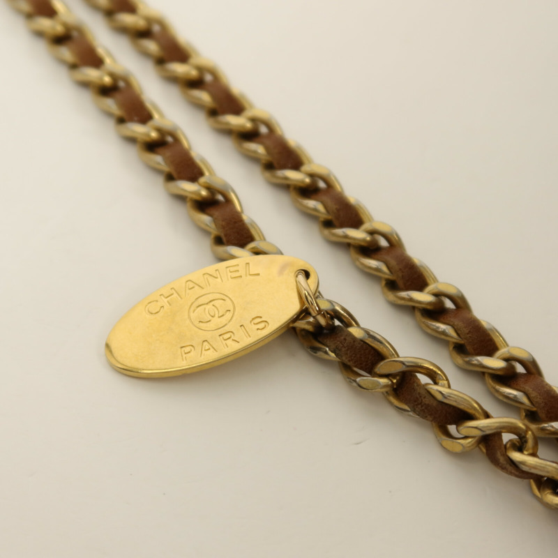 CHANEL 牛皮皮革Chain Shoulder金扣鏈帶肩背袋-12