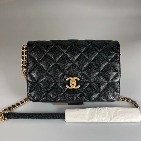 CHANEL CF黑荔枝側肩包22P AS3165/晶片款