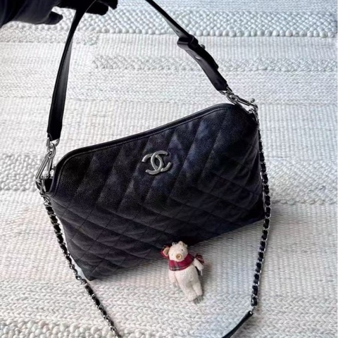 Chanel 龍蝦扣hobo黑銀魚子醬牛皮2way 小號