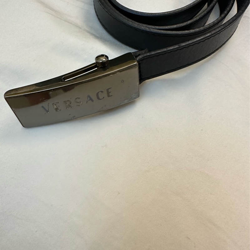 凡賽斯 Versace 黑色細皮帶 無孔-4