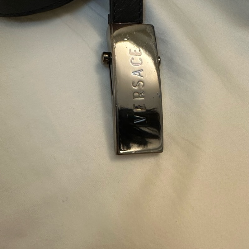 凡賽斯 Versace 黑色細皮帶 無孔-10