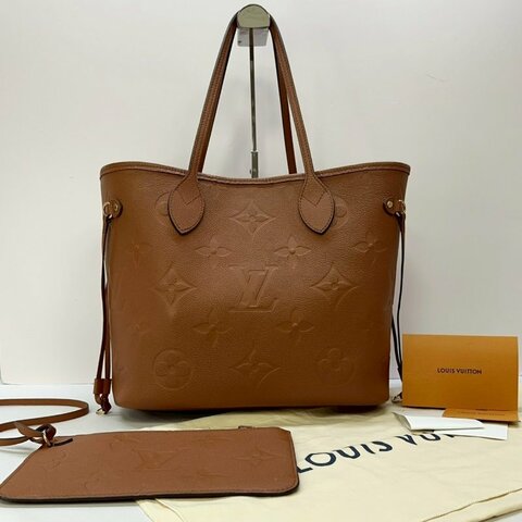 LV Neverfull MM金棕皮革托特包
