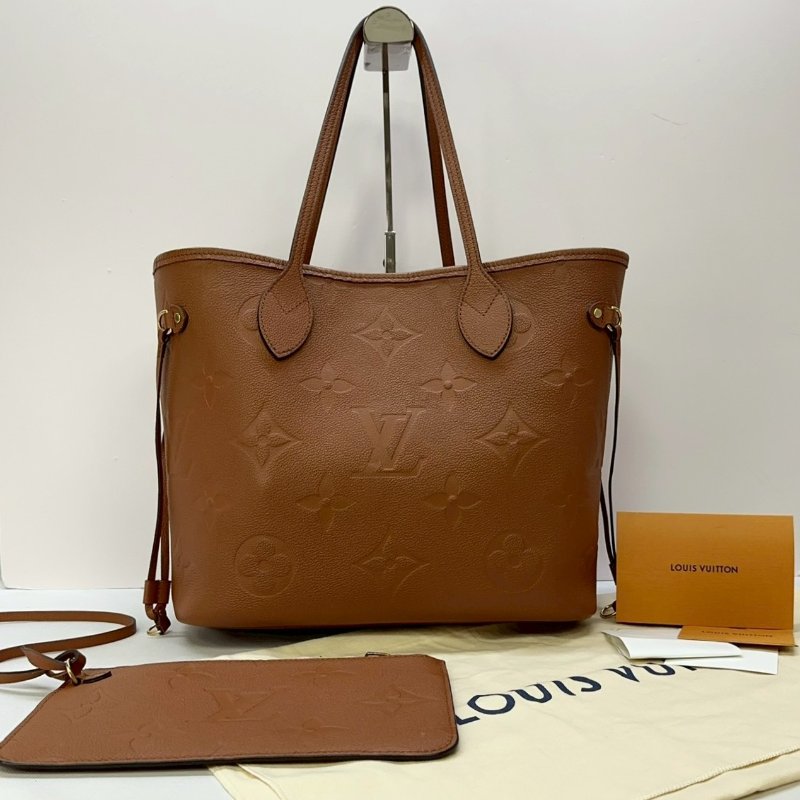 LV Neverfull MM金棕皮革托特包-0