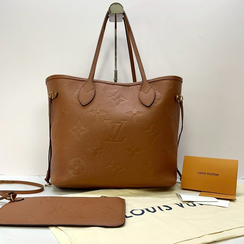 LV Neverfull MM金棕皮革托特包-1