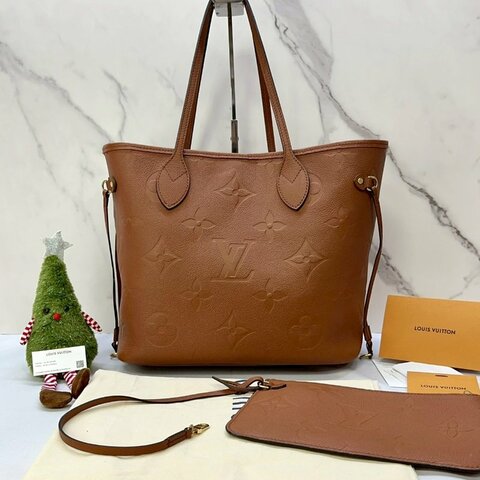 LV Neverfull MM棕色皮革托特包