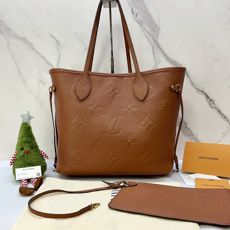 LV Neverfull MM棕色皮革托特包-0