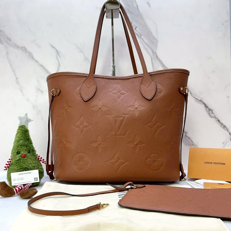 LV Neverfull MM棕色皮革托特包-1