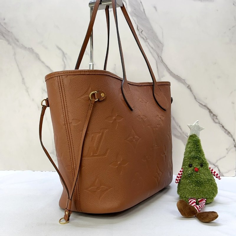 LV Neverfull MM棕色皮革托特包-3