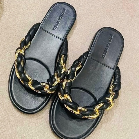 Bottega Veneta 黑色金屬麻花編織平底涼鞋 近全新 原價3萬+