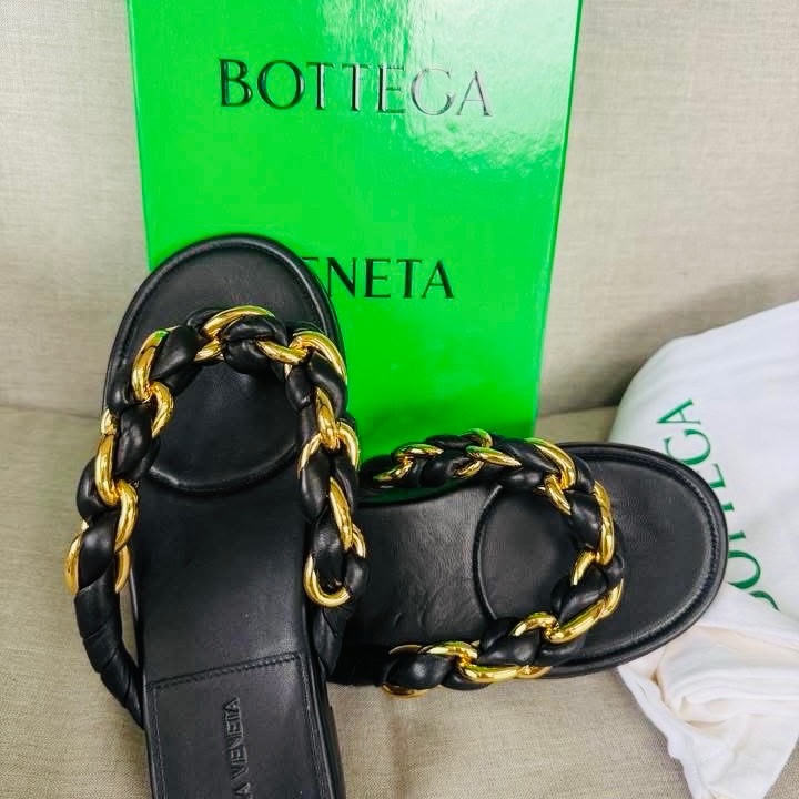Bottega Veneta 黑色金屬麻花編織平底涼鞋 近全新 原價3萬+-1